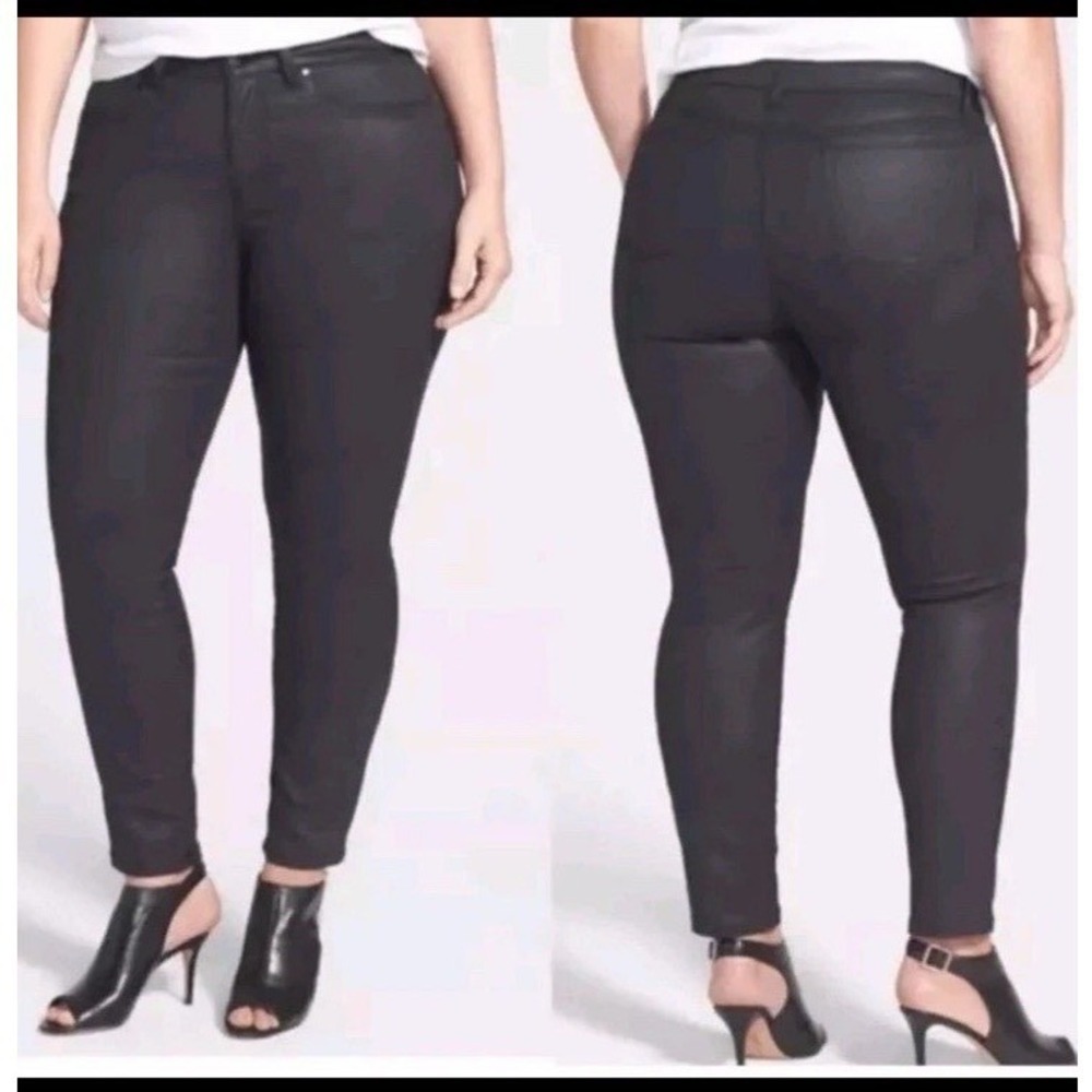 NWT Eileen Fisher Skinny Jeans Organic Cotton Waxed Denim Black Womens Size 16